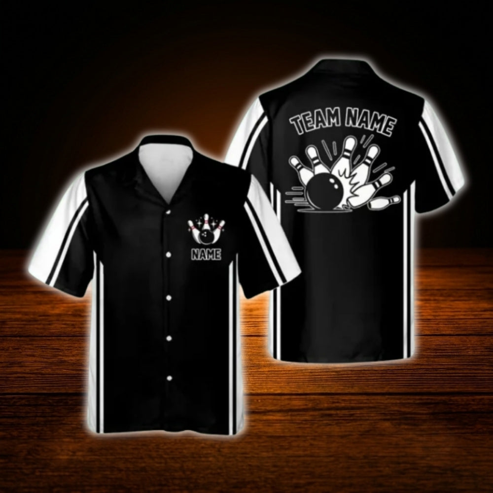 Custom Green White Retro Bowling Hawaiian Shirt, Custom Retro Team Bowling Shirt