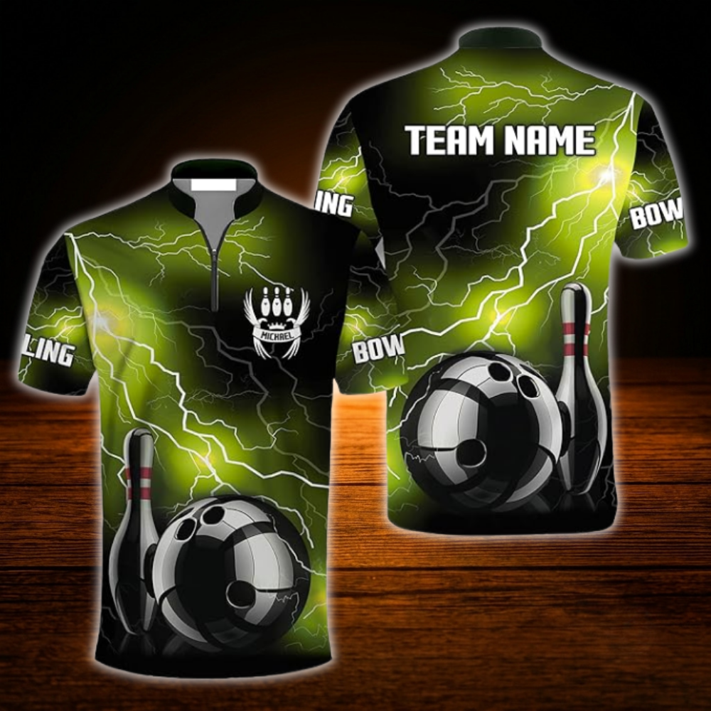 Custom Thunder Black And Red Men's Bowling Jersey Shirts, Custom Thunder Bowling Team Shirts