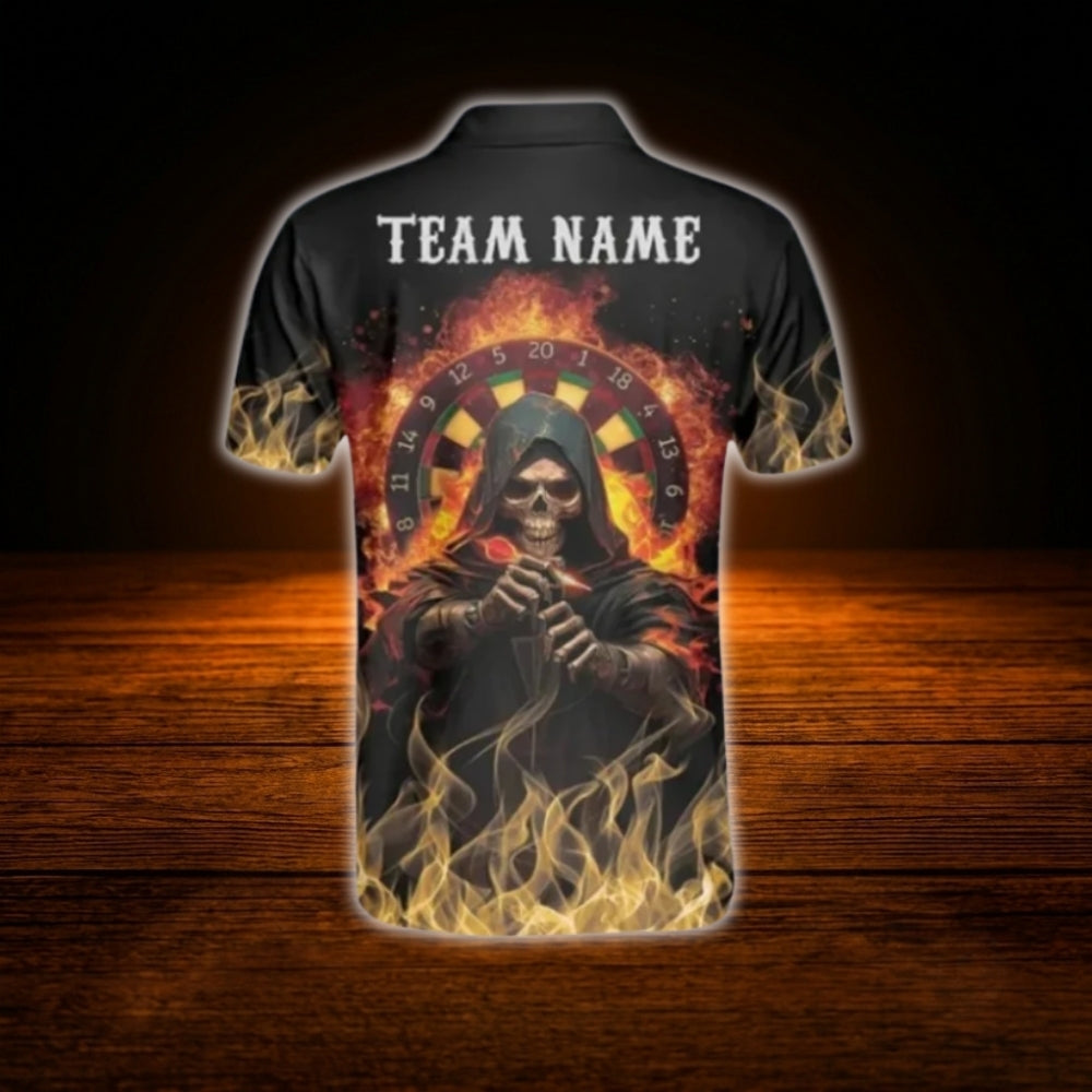 Custom Skeleton Fire Darts Polo Shirt Men, Custom Skull Darts Shirt Team