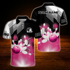 Custom Team Blue Black White Bowling Polo Shirt, Men's Custom Bowling Shirt
