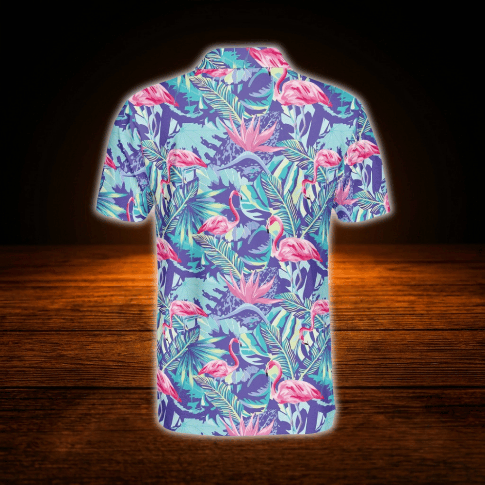 Tropical Flamingo Golf Polo Shirts For Men, Flamingo Golf Shirts