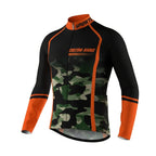 Custom Camo Black And Orange Cycling Long Sleeve Jersey For Men, Custom Camouflage Cycling Jerseys CZ0047