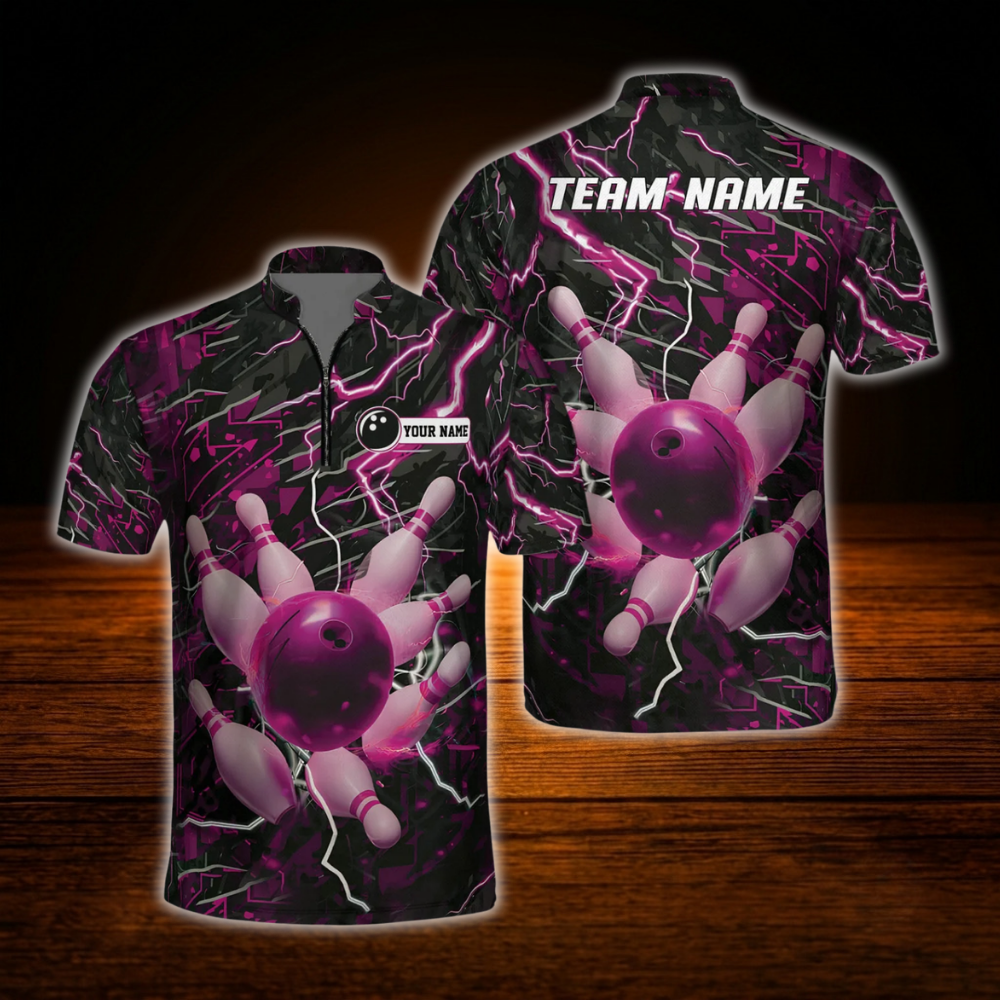 Custom Thunder Lighting Purple Black Bowling Jersey For Men, Custom Team Thunder Bowling Shirt