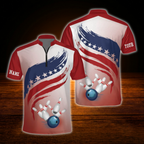 Custom American Flag Men's Bowling Jersey, Custom Patriotic Bowling Shirt