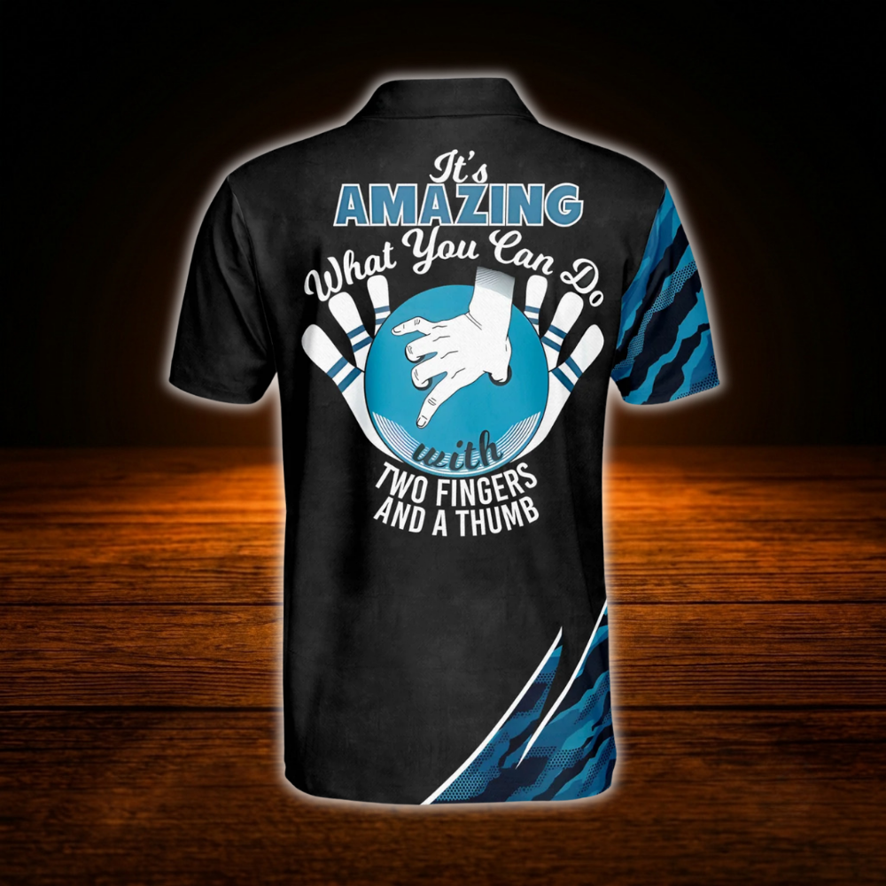 It's Amazing What You Can Do With Two Fingers And A Thumb Custom Camo Bowling Men Polo Shirt, Custom Funny Bowling Shirt