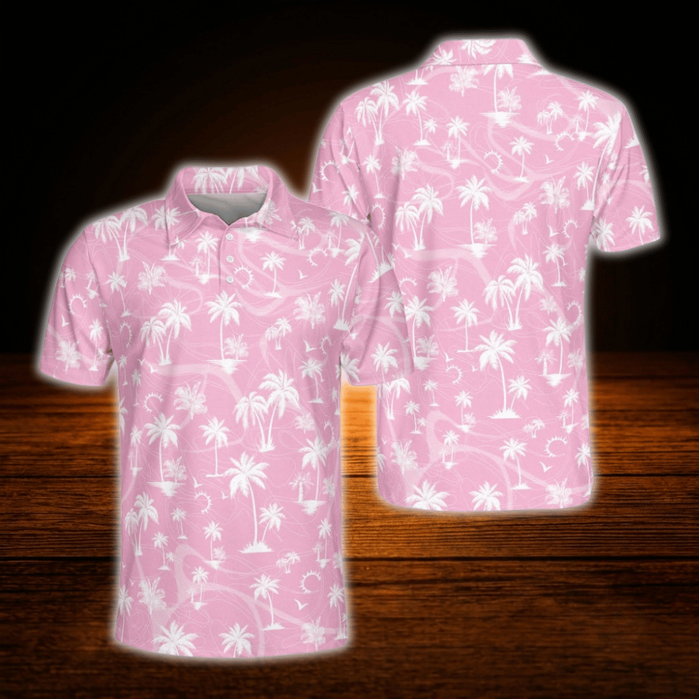 Pink Tropical Polo Golf Shirts Men, Tropical Golf Shirts