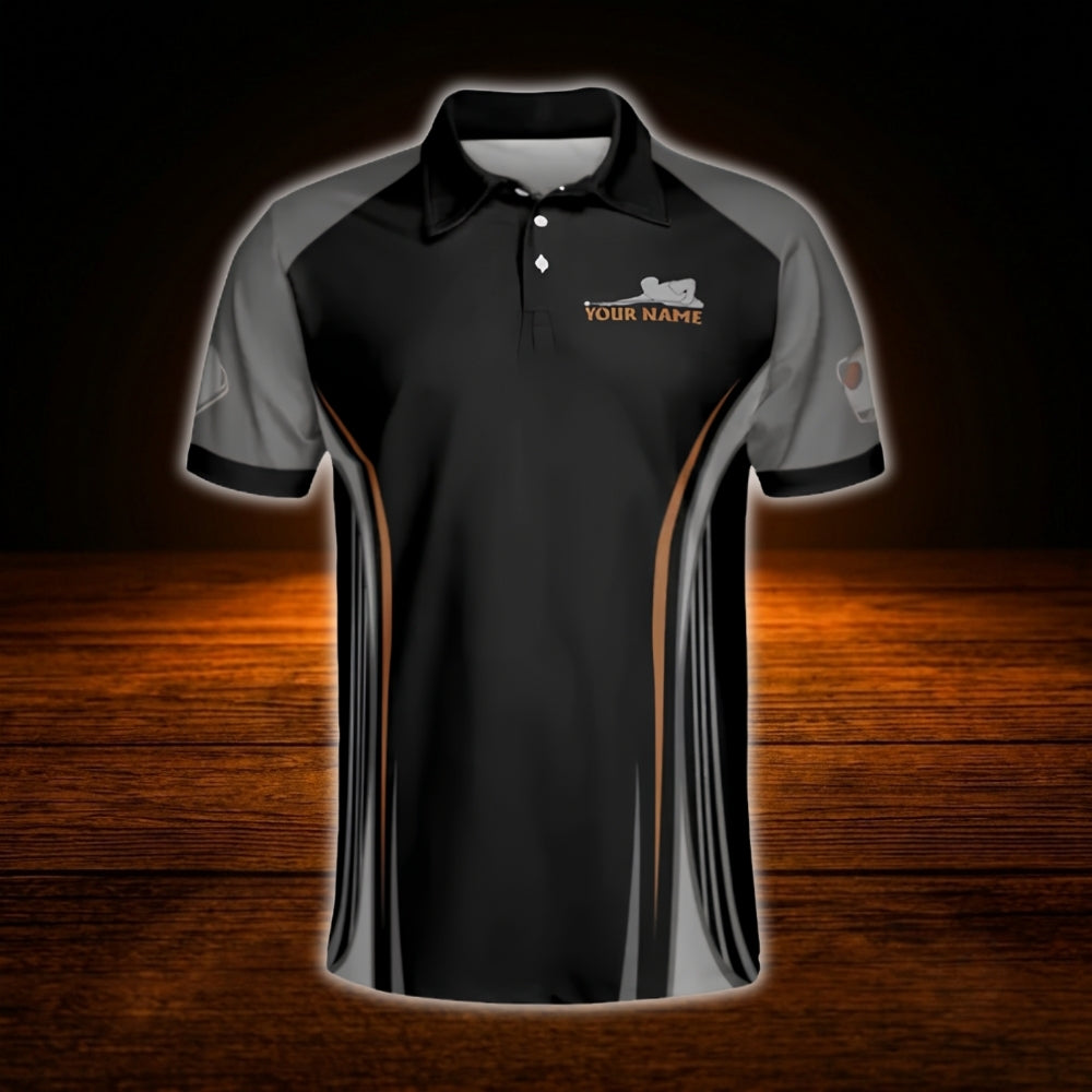 Custom Team Black Grey Billiard Polo Shirt, Custom Billiard Team Shirt