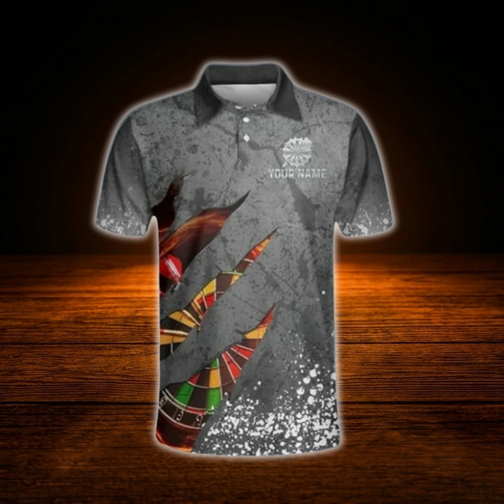 Custom Team Grey Darts Polo Shirt For Men, Custom Dart Shirt