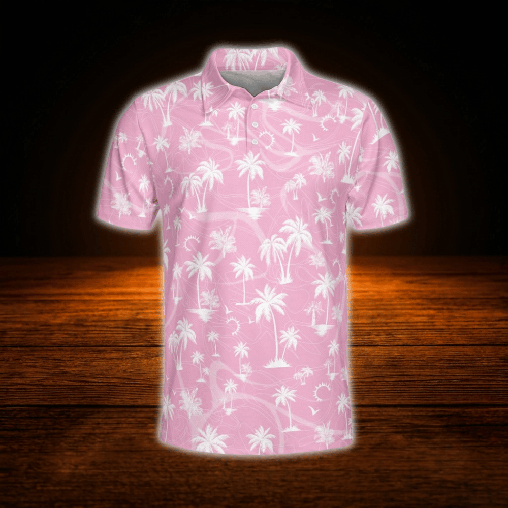 Pink Tropical Polo Golf Shirts Men, Tropical Golf Shirts