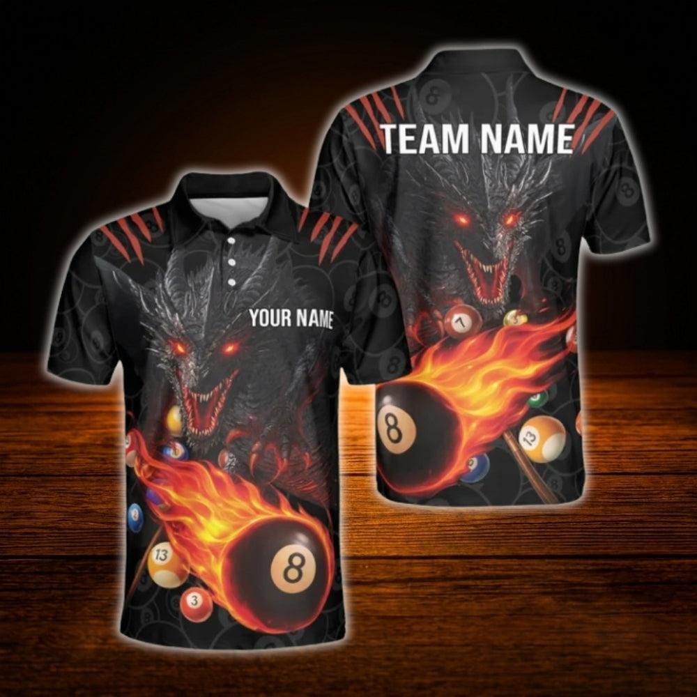 Dragon Fire 8 Ball Custom Men Billiard Polo Shirt, Custom Dragon Team Billiard Shirt