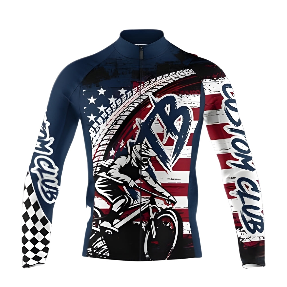 Custom American Flag MTB Cycling Long Sleeve Jersey For Mens, Custom Patriotic Cycling Jerseys For Team CZ0115