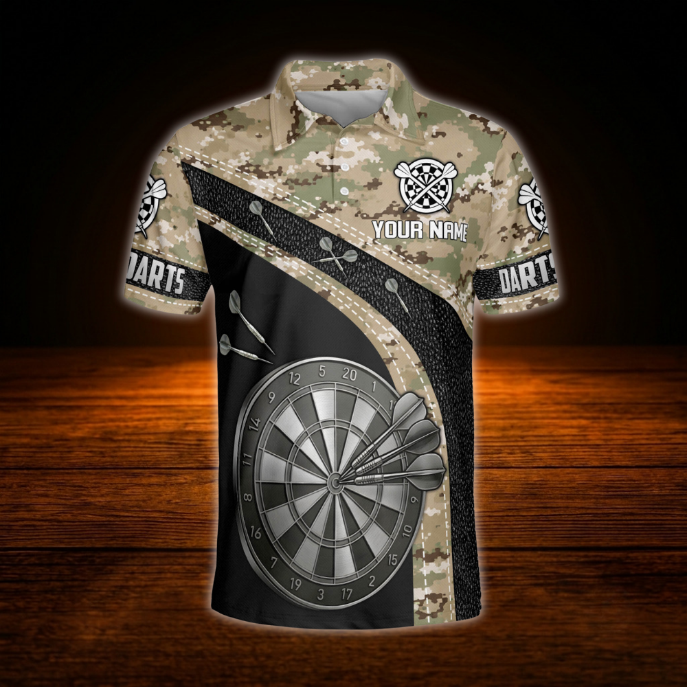 Custom Camouflage Darts Polo Shirt Mens, Personalized Camo Darts Team Shirt