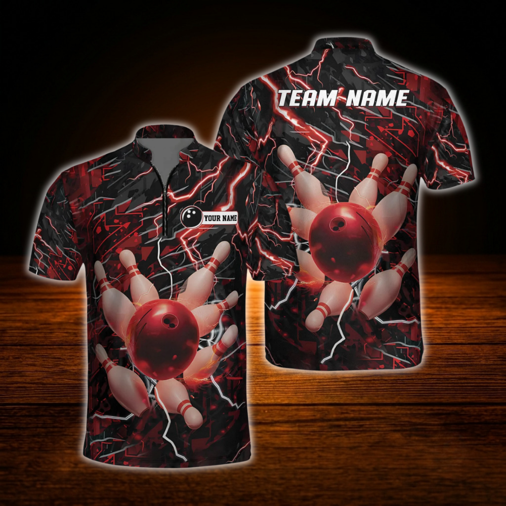 Custom Thunder Lighting Purple Black Bowling Jersey For Men, Custom Team Thunder Bowling Shirt