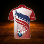 Custom American Flag Men's Bowling Jersey, Custom Patriotic Bowling Shirt