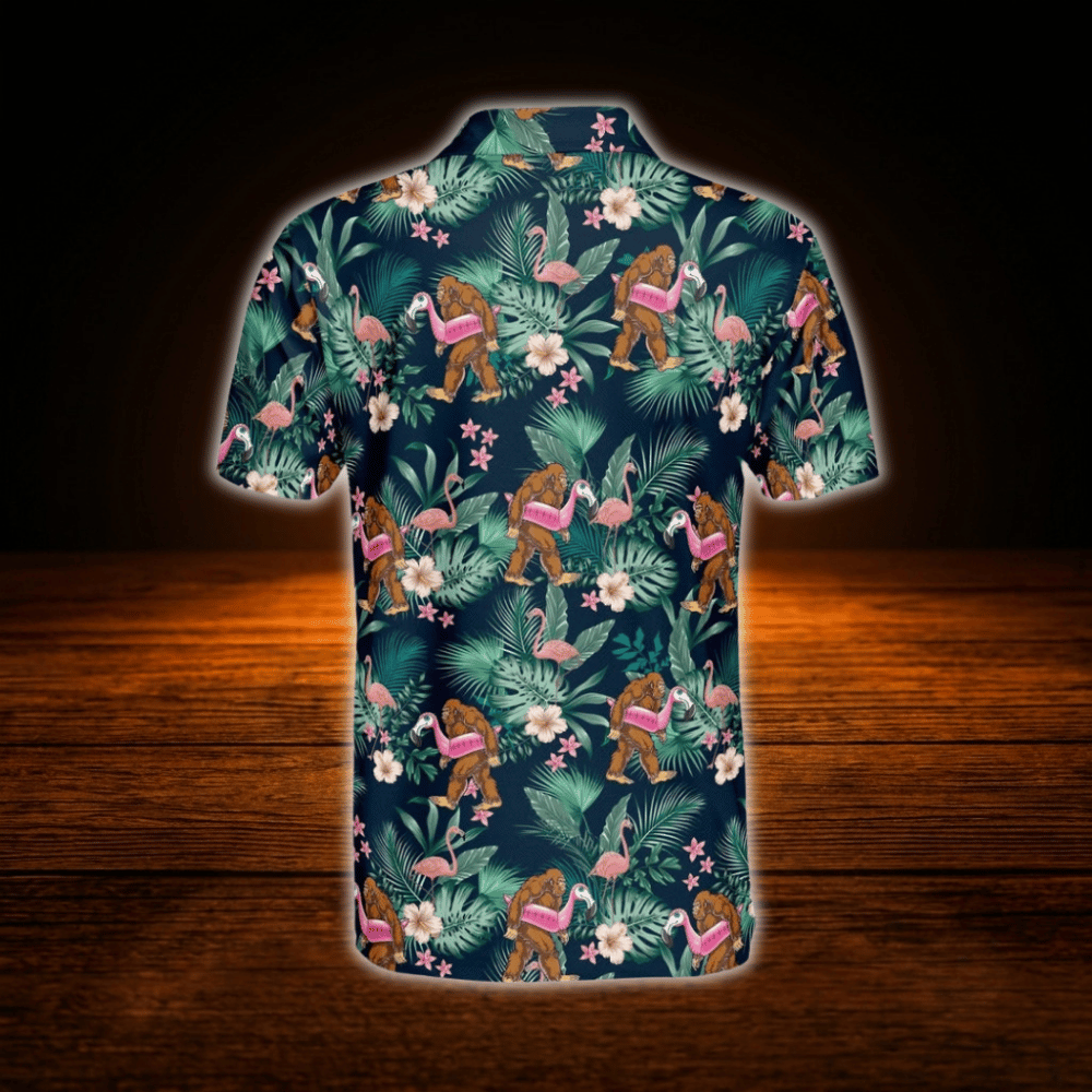 Bigfoot Floral Palm Tree Tropical Mens Golf Polo Shirts, Bigfoot Golf Shirts