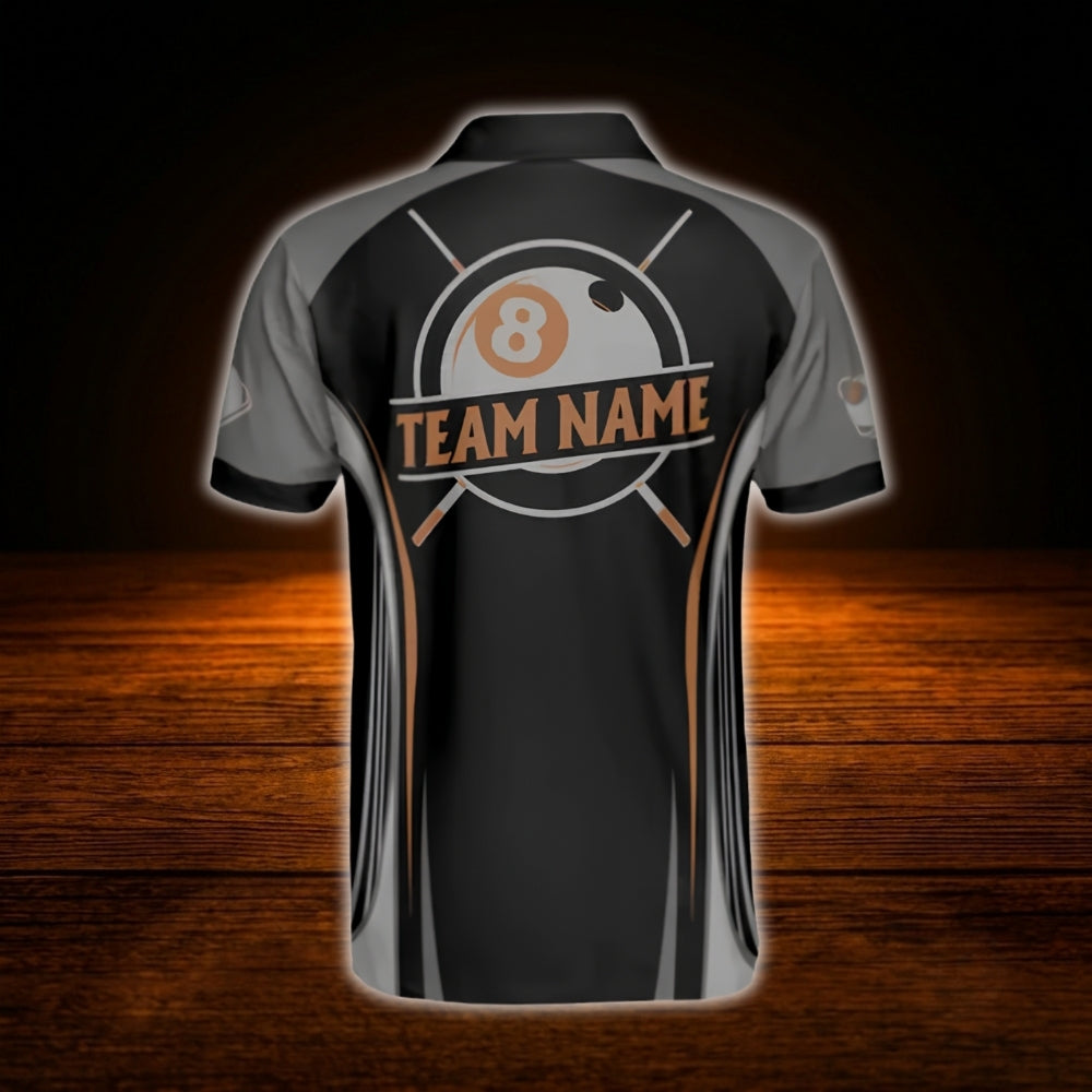 Custom Team Black Grey Billiard Polo Shirt, Custom Billiard Team Shirt