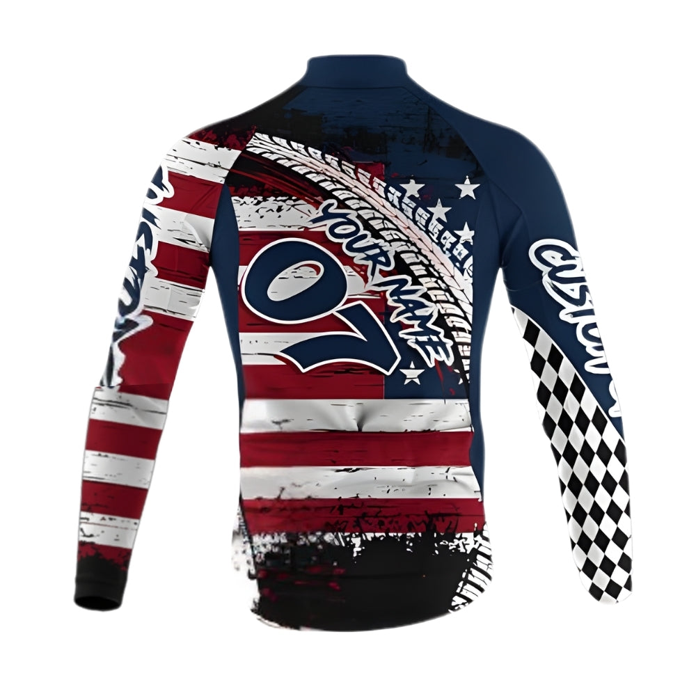 Custom American Flag MTB Cycling Long Sleeve Jersey For Mens, Custom Patriotic Cycling Jerseys For Team CZ0115