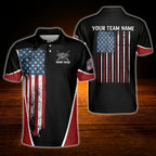Custom American Flag Grunge Billiard Men Polo Shirt, Custom Patriot Team Billiard Shirt