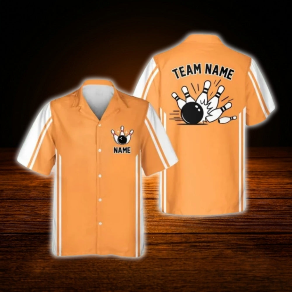 Custom Green White Retro Bowling Hawaiian Shirt, Custom Retro Team Bowling Shirt