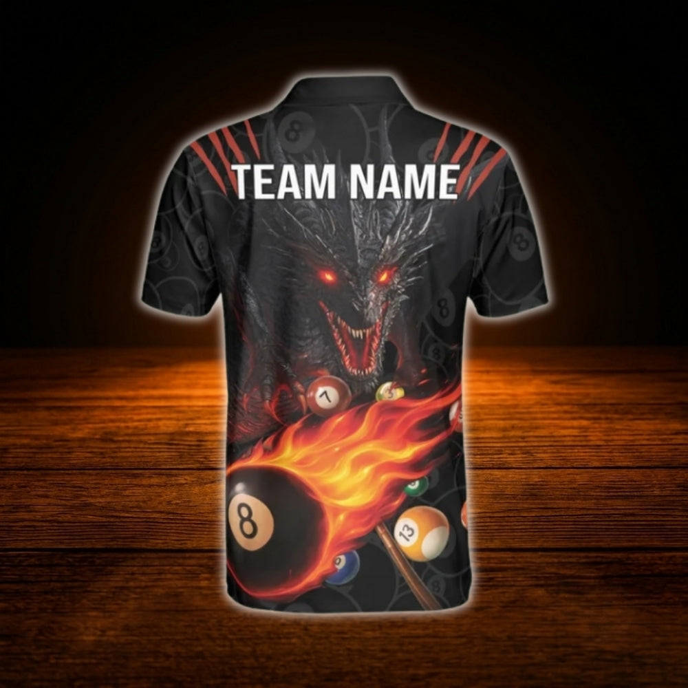 Dragon Fire 8 Ball Custom Men Billiard Polo Shirt, Custom Dragon Team Billiard Shirt