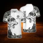 Custom Wolf White Grey Darts Polo Shirt Men, Custom Wolf Darts Team Shirt
