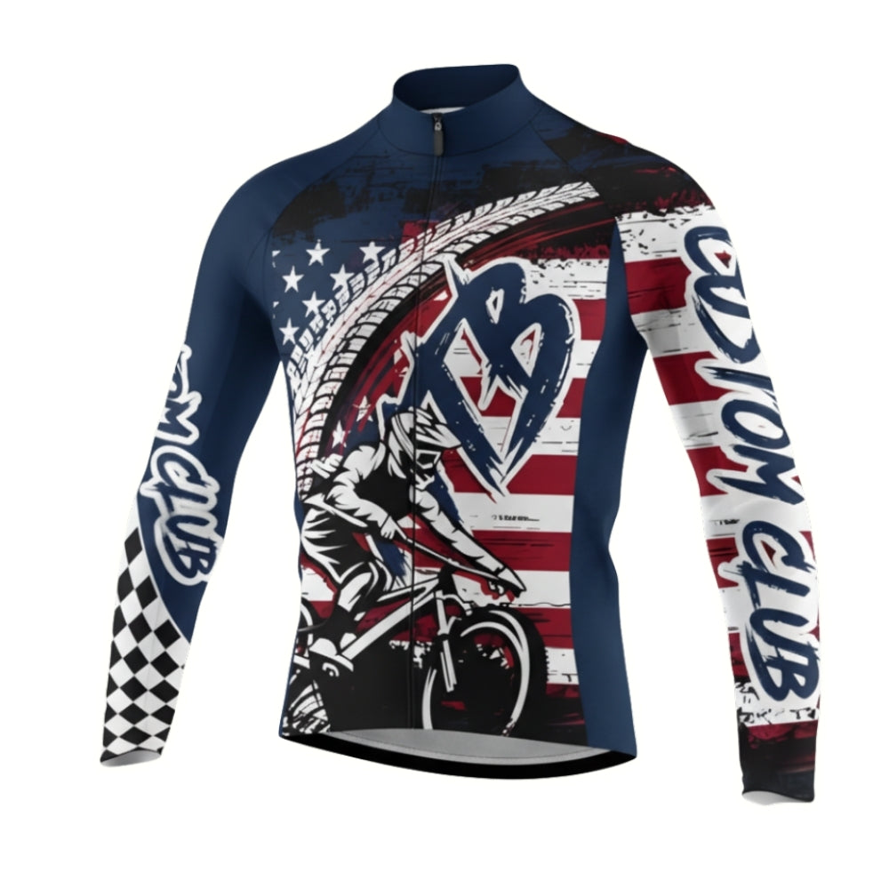 Custom American Flag MTB Cycling Long Sleeve Jersey For Mens, Custom Patriotic Cycling Jerseys For Team CZ0115