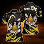 Custom Womens Black Yellow Bowling Team Polo Shirt, Custom Team Bowling Shirt For Ladies