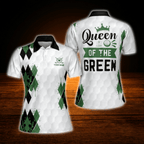 Queen Of The Green Custom Argyle Women's Golf Polo Shirt, Custome Funny Golf Shirt For Ladies