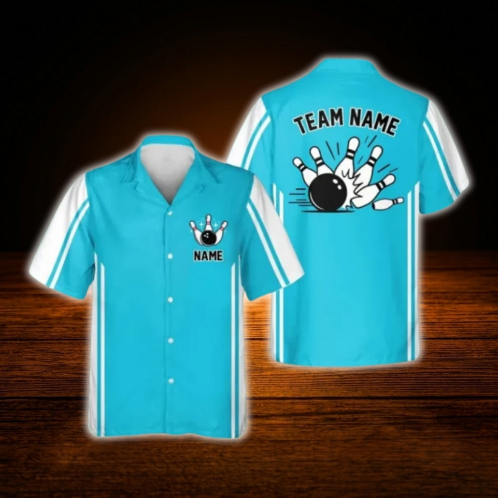 Custom Green White Retro Bowling Hawaiian Shirt, Custom Retro Team Bowling Shirt