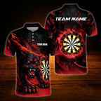Custom Panther Red Flame Darts Men Polo Shirt, Personalized Panther Dart Shirt For Team