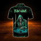 Custom Skeleton Billiard Men Polo Shirt Green Black, Custom Skull Billiard Team Shirt