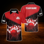 Custom Team Red And Black Bowling Polo Shirt, Personalized Bowling Team Shirt