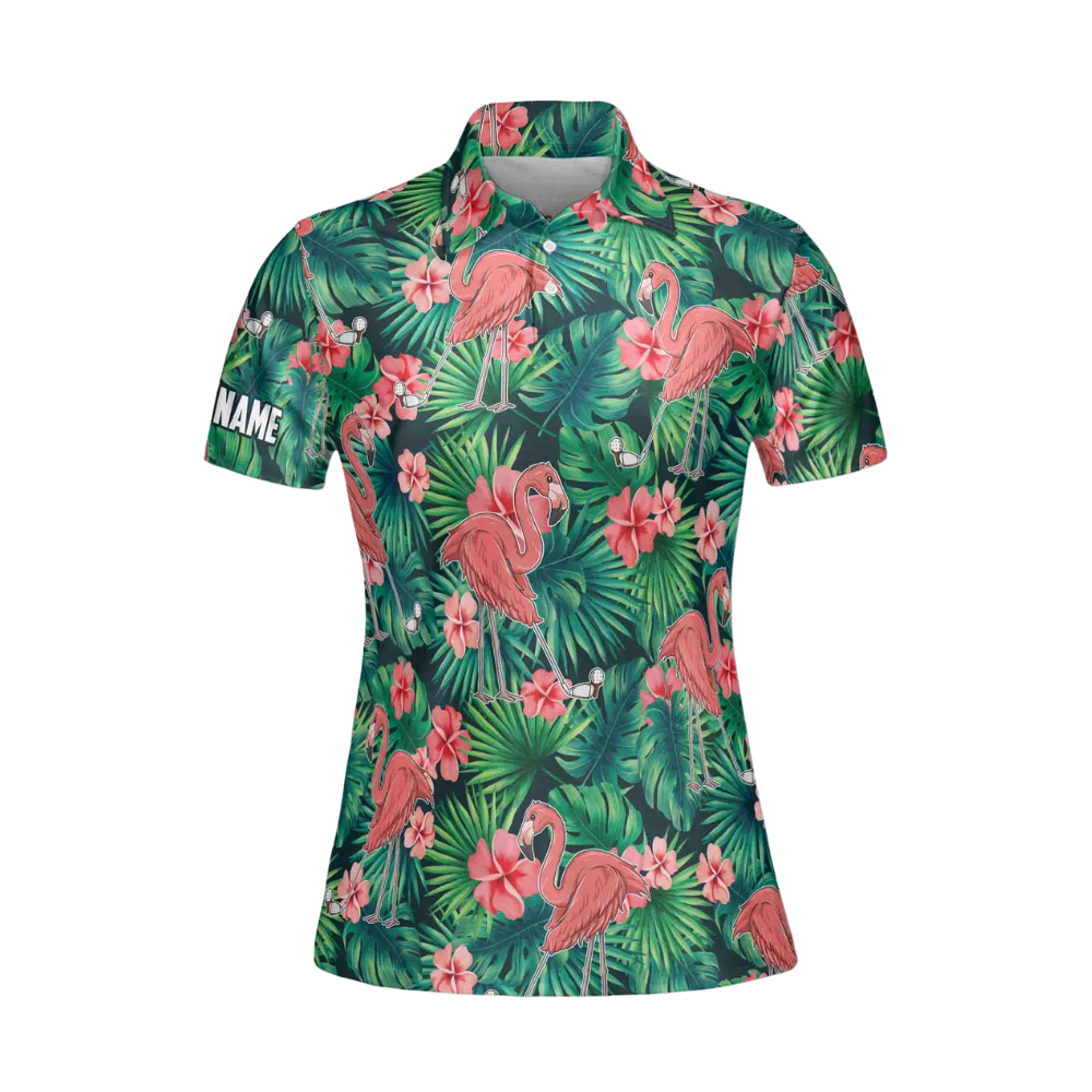 Custom Flamingo Tropical Golf Polo Shirt Womens, Custom Flamingo Golf Shirts Ladies GE0051