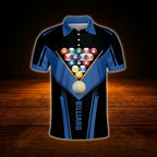 Custom Name Billiard Men Polo Shirt Black And Blue, Personalized Billiard Shirt