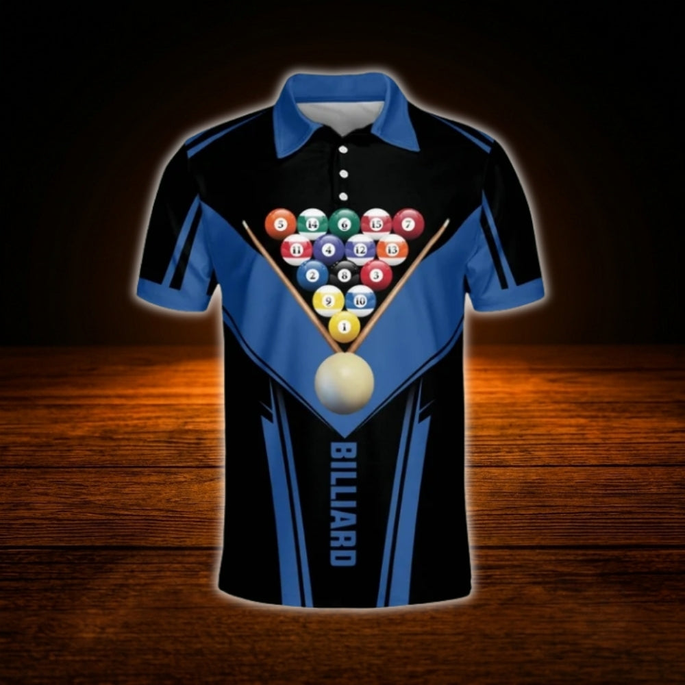 Custom Name Billiard Men Polo Shirt Black And Blue, Personalized Billiard Shirt