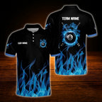 Custom 8 Ball Blue Flame Billiard Polo Shirt For Men, Custom Flame Billiard Shirt Team