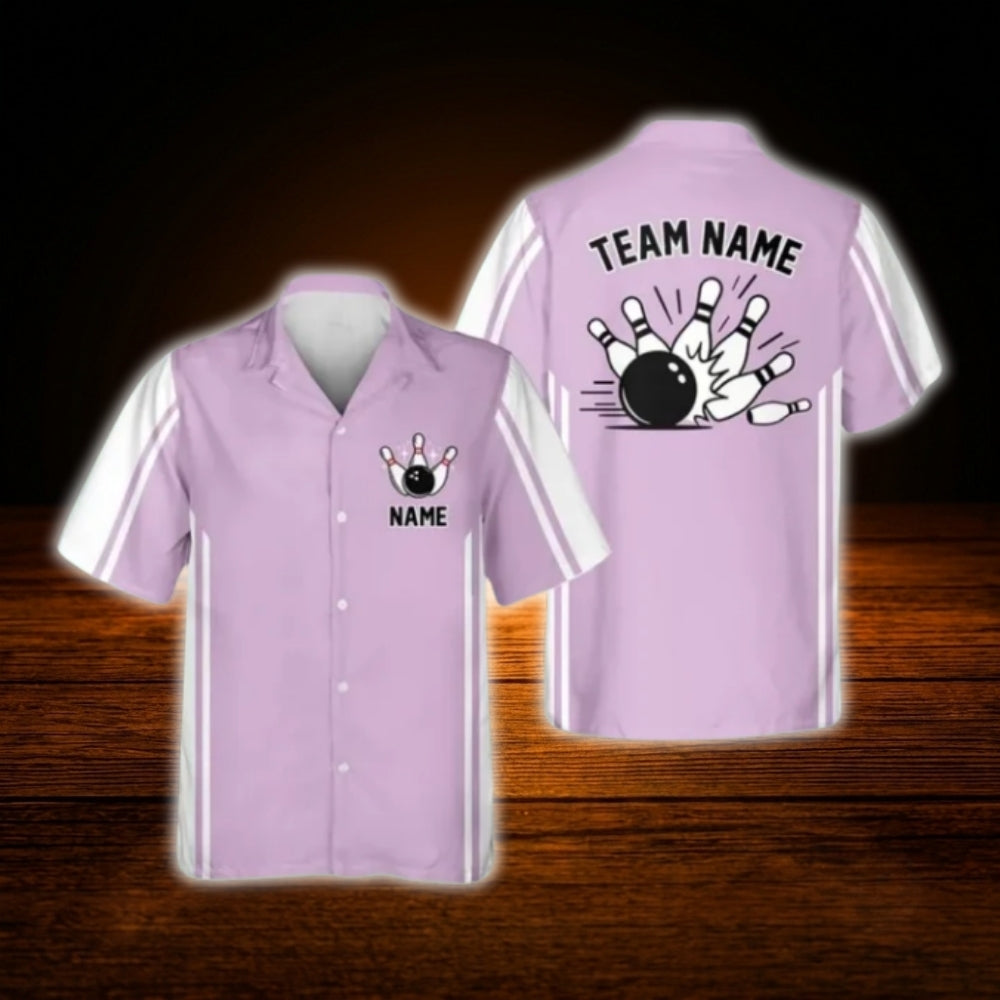 Custom Green White Retro Bowling Hawaiian Shirt, Custom Retro Team Bowling Shirt