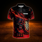 Custom Panther Red Flame Darts Men Polo Shirt, Personalized Panther Dart Shirt For Team