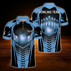 Golden Ball Custom Bowling Team Polo Shirt, Custom Black Gold Bowling Shirt For Men