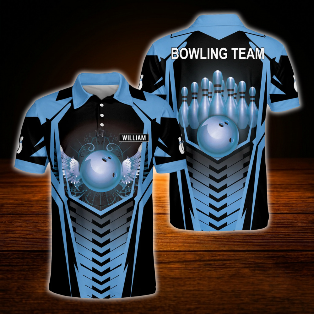 Golden Ball Custom Bowling Team Polo Shirt, Custom Black Gold Bowling Shirt For Men
