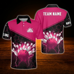 Custom Team Red And Black Bowling Polo Shirt, Personalized Bowling Team Shirt