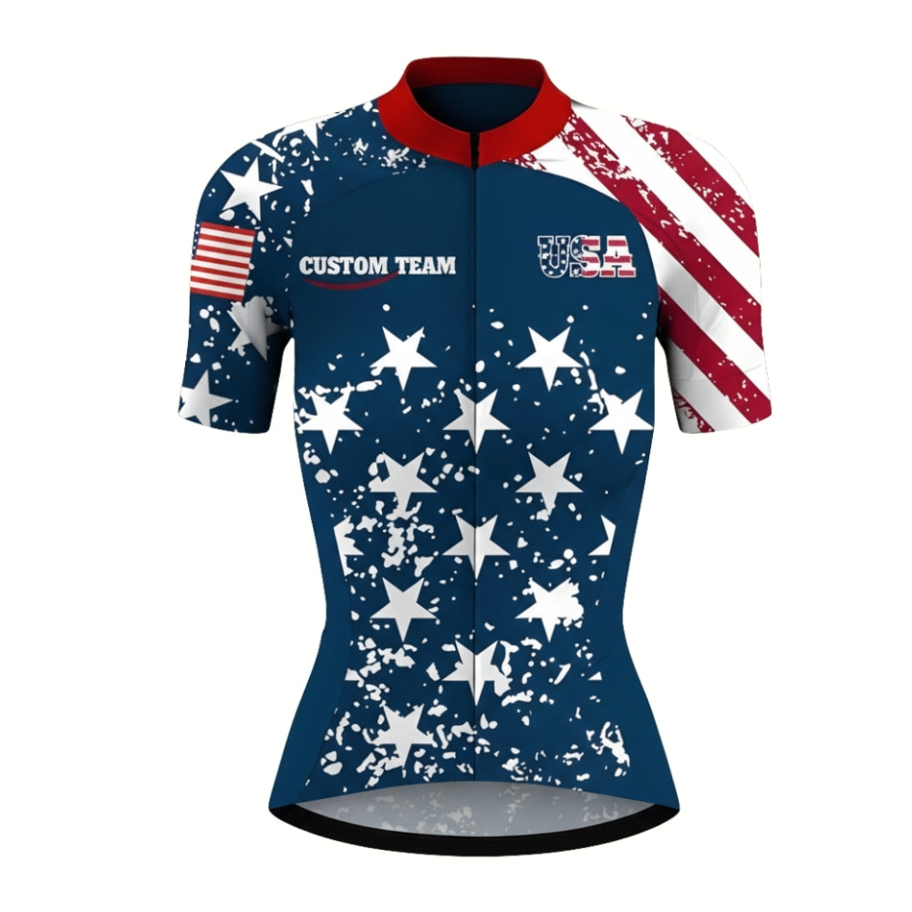 Custom American Flag Cycling Jersey Short Sleeve For Women, Custom Patriotic Cycling Team Jerseys Ladies CZ0056