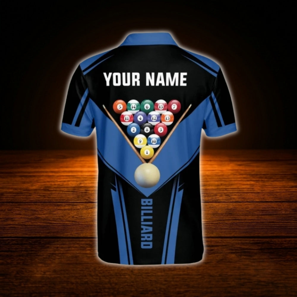 Custom Name Billiard Men Polo Shirt Black And Blue, Personalized Billiard Shirt