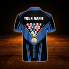 Custom Name Billiard Men Polo Shirt Black And Blue, Personalized Billiard Shirt