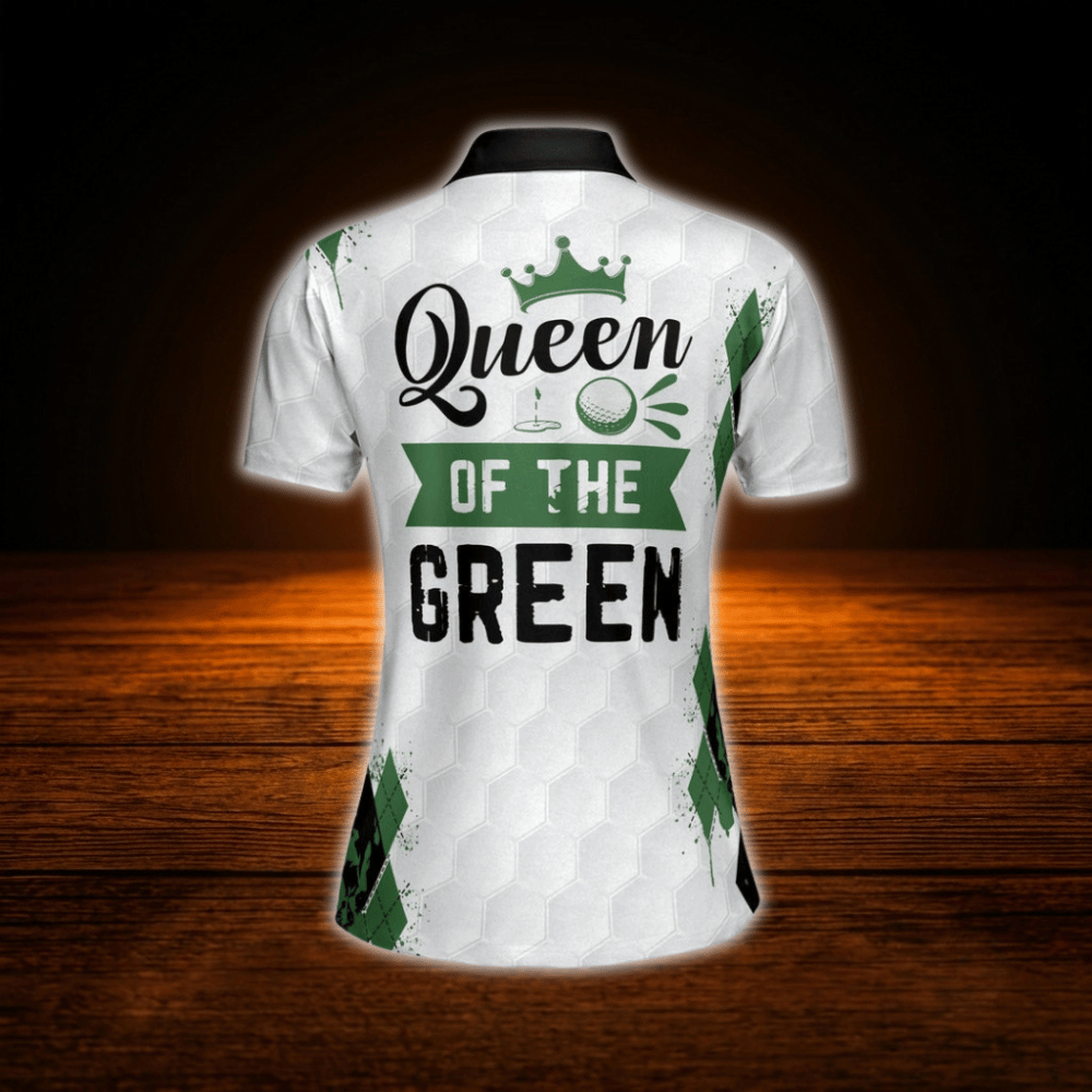 Queen Of The Green Custom Argyle Women's Golf Polo Shirt, Custome Funny Golf Shirt For Ladies