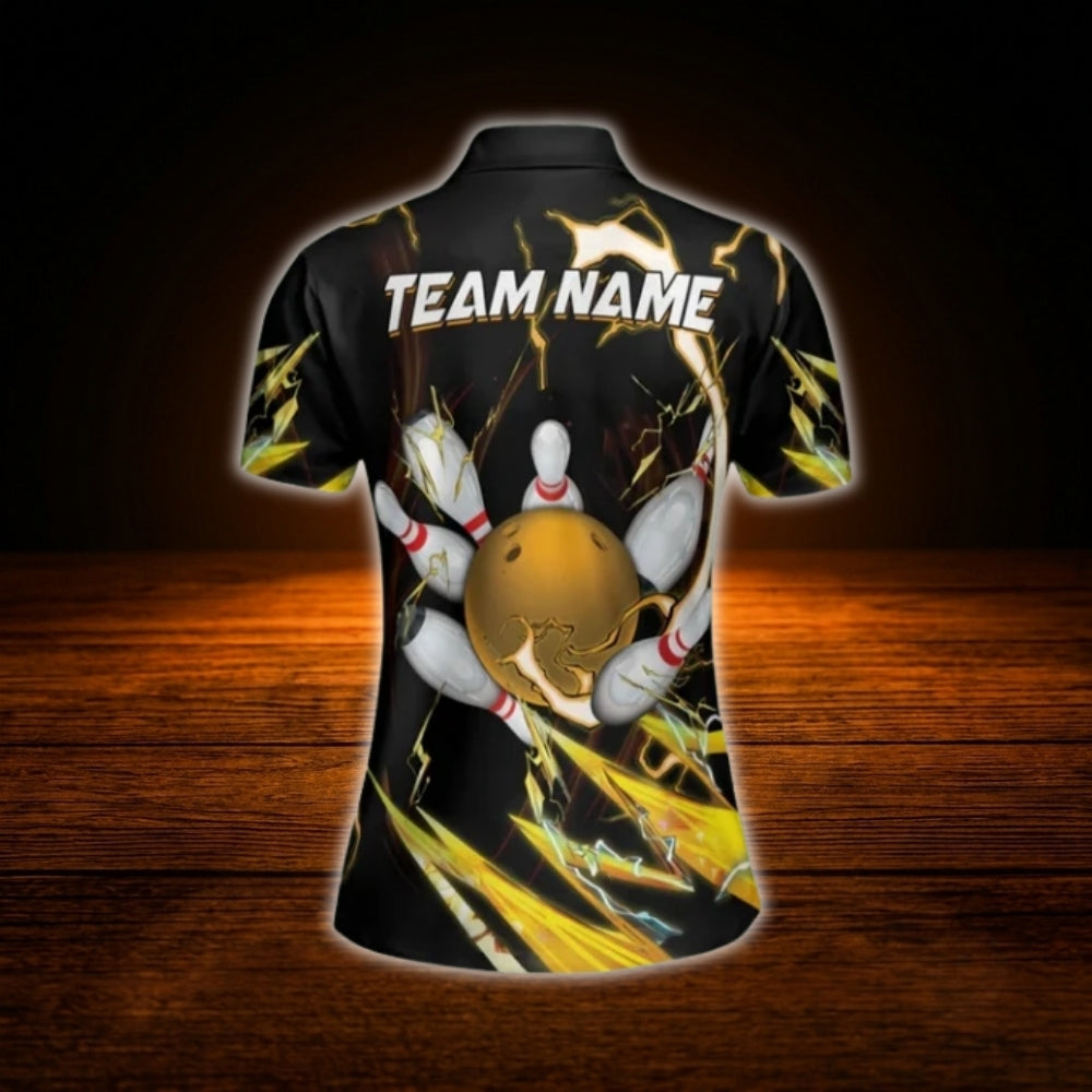 Custom Womens Black Yellow Bowling Team Polo Shirt, Custom Team Bowling Shirt For Ladies