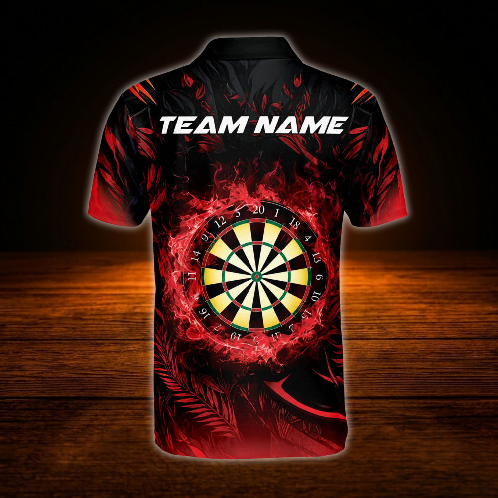 Custom Panther Red Flame Darts Men Polo Shirt, Personalized Panther Dart Shirt For Team