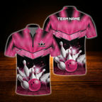 Custom Team Black Pink Bowling Jersey, Custom Bowling Team Shirt