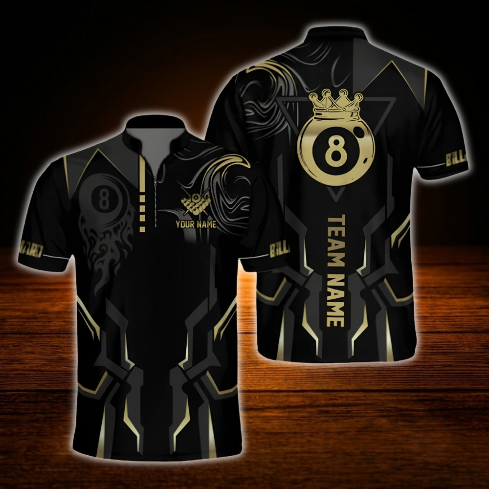 Custom 8 Ball Black And Gold Billiard Jersey For Men, Custom Team Billiard Shirt