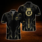 Custom 8 Ball Black And Gold Billiard Jersey For Men, Custom Team Billiard Shirt
